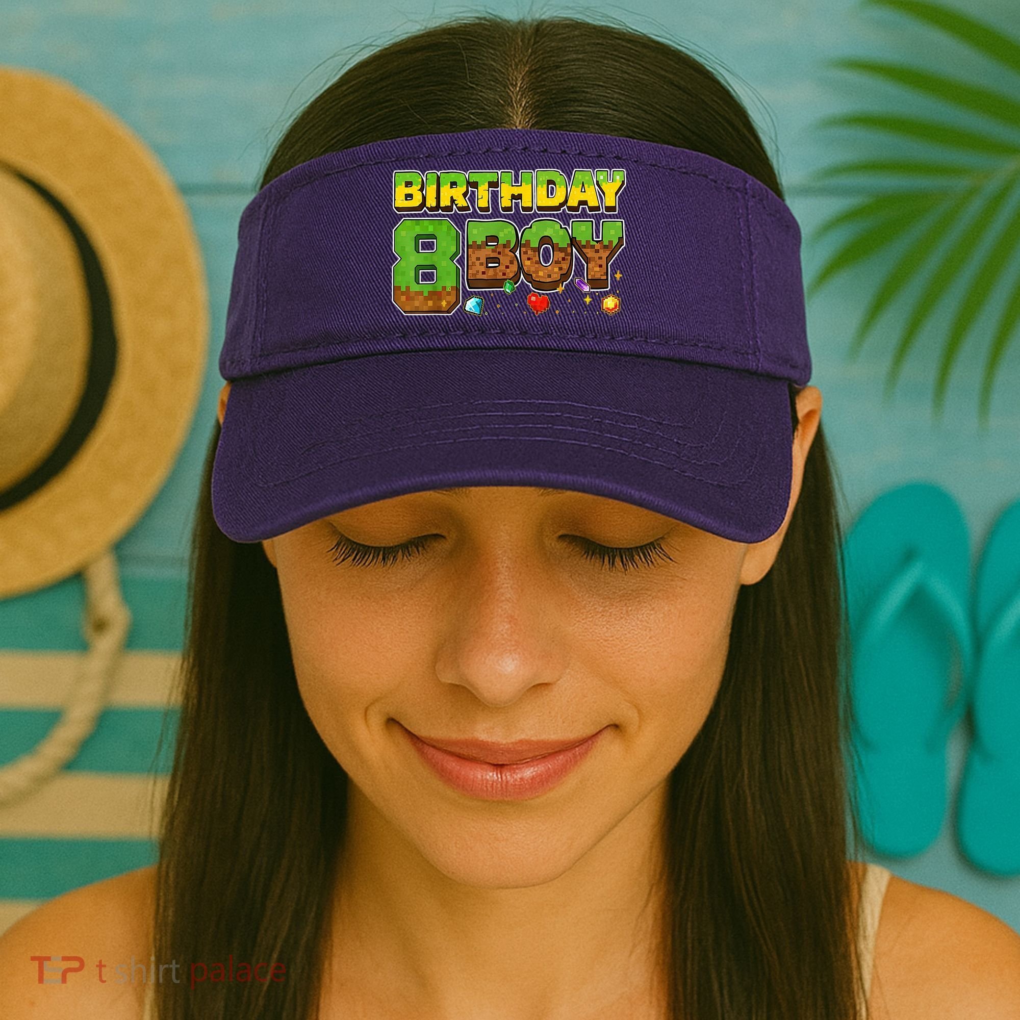 Birthday Boy Pixel 8th Birthday 8 Year Old Visor