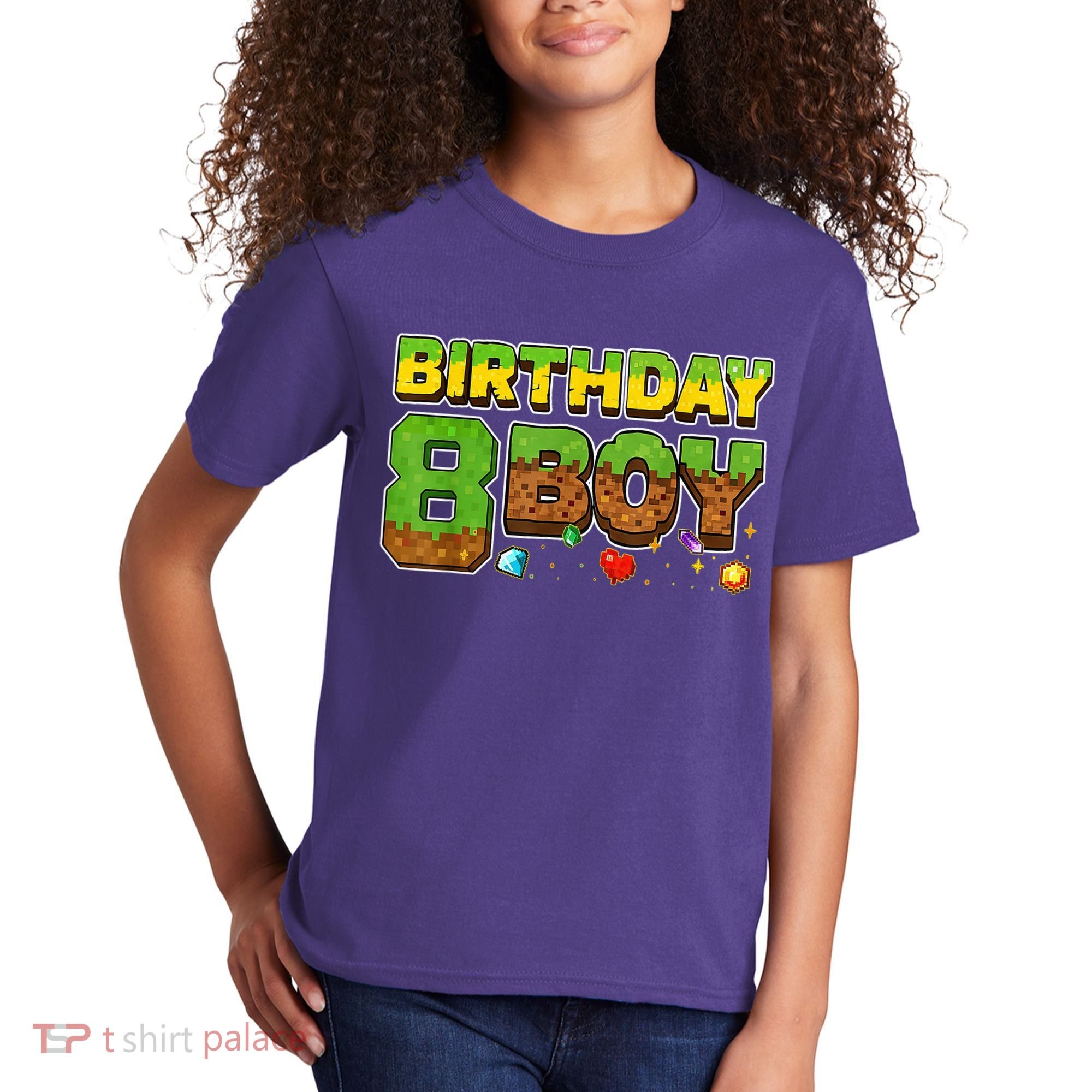 Birthday Boy Pixel 8th Birthday 8 Year Old Kids T-Shirt
