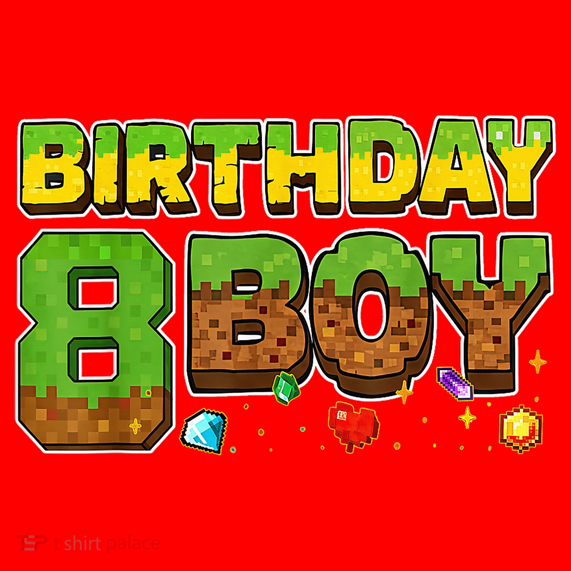 Birthday Boy Pixel 8th Birthday 8 Year Old Santa Hat