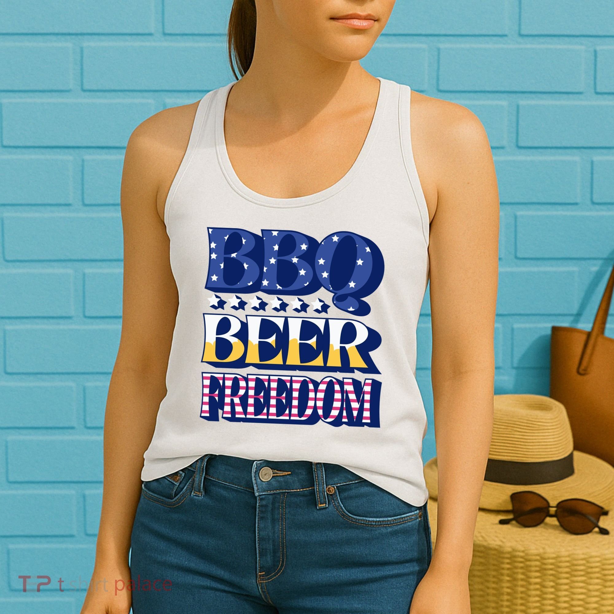 BBQ Beer Freedom Patriotic Women's Tank Top