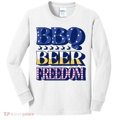BBQ Beer Freedom Patriotic Kids Long Sleeve Shirt