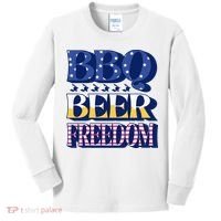 BBQ Beer Freedom Patriotic Kids Long Sleeve Shirt thumb 0
