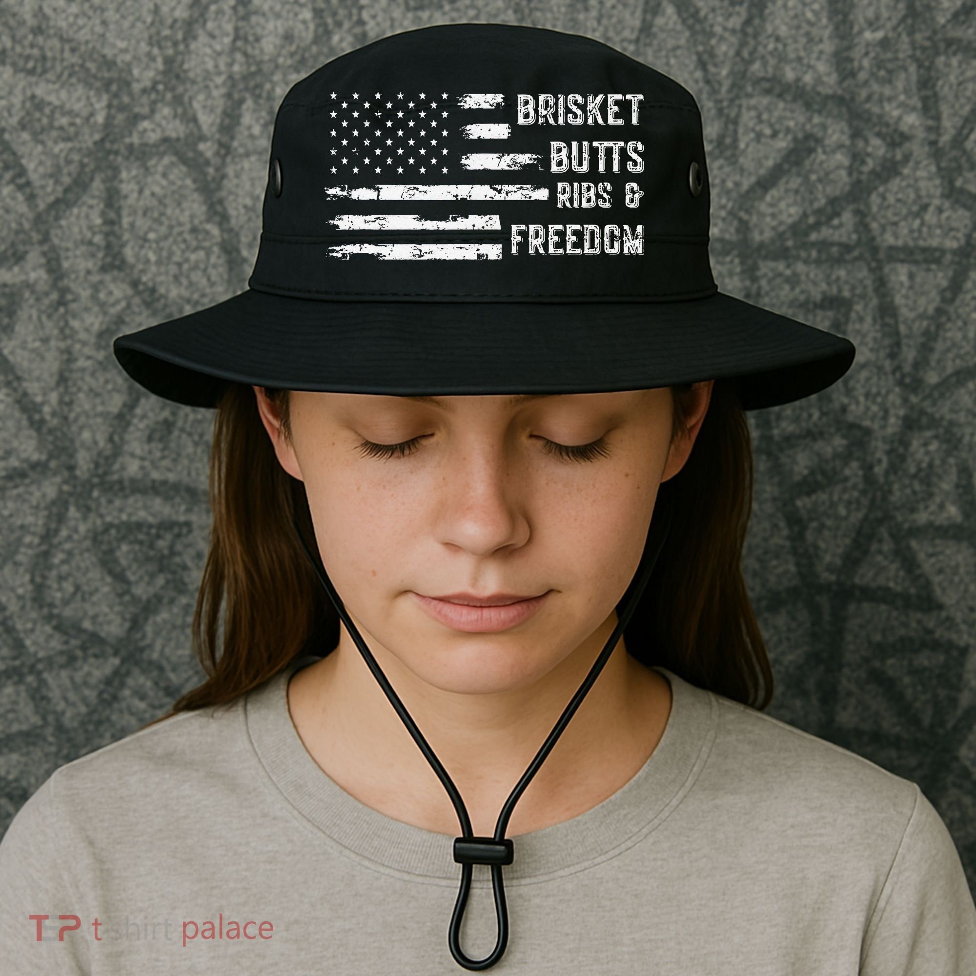 Brisket Butts Ribs And Freedom BBQ American Flag Bucket Hat