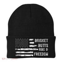 Brisket Butts Ribs And Freedom BBQ American Flag Beanie thumb 0
