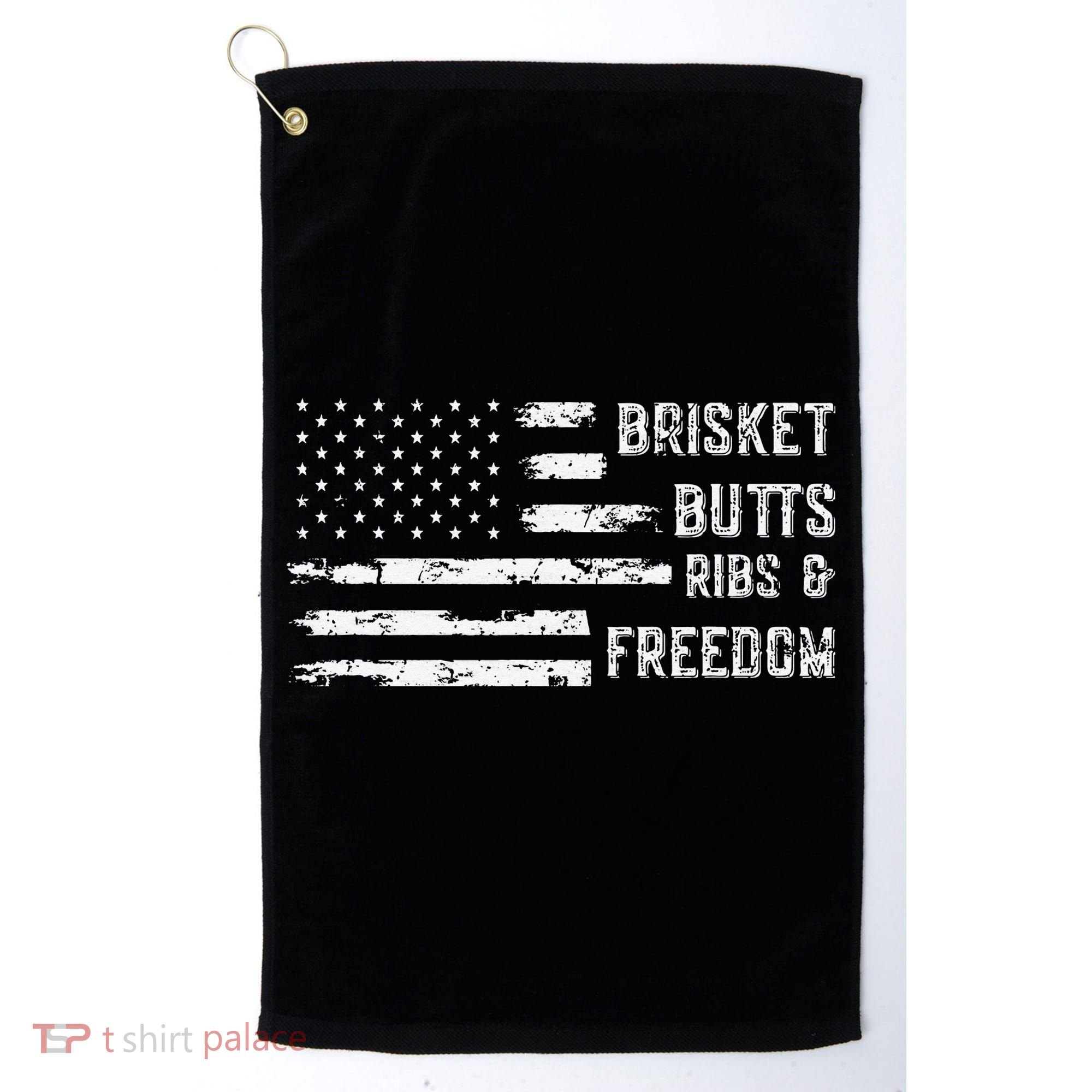 Brisket Butts Ribs And Freedom BBQ American Flag Golf Towel