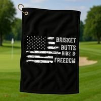 Brisket Butts Ribs And Freedom BBQ American Flag Golf Towel thumb 1