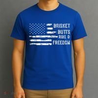 Brisket Butts Ribs And Freedom BBQ American Flag T-Shirt thumb 3