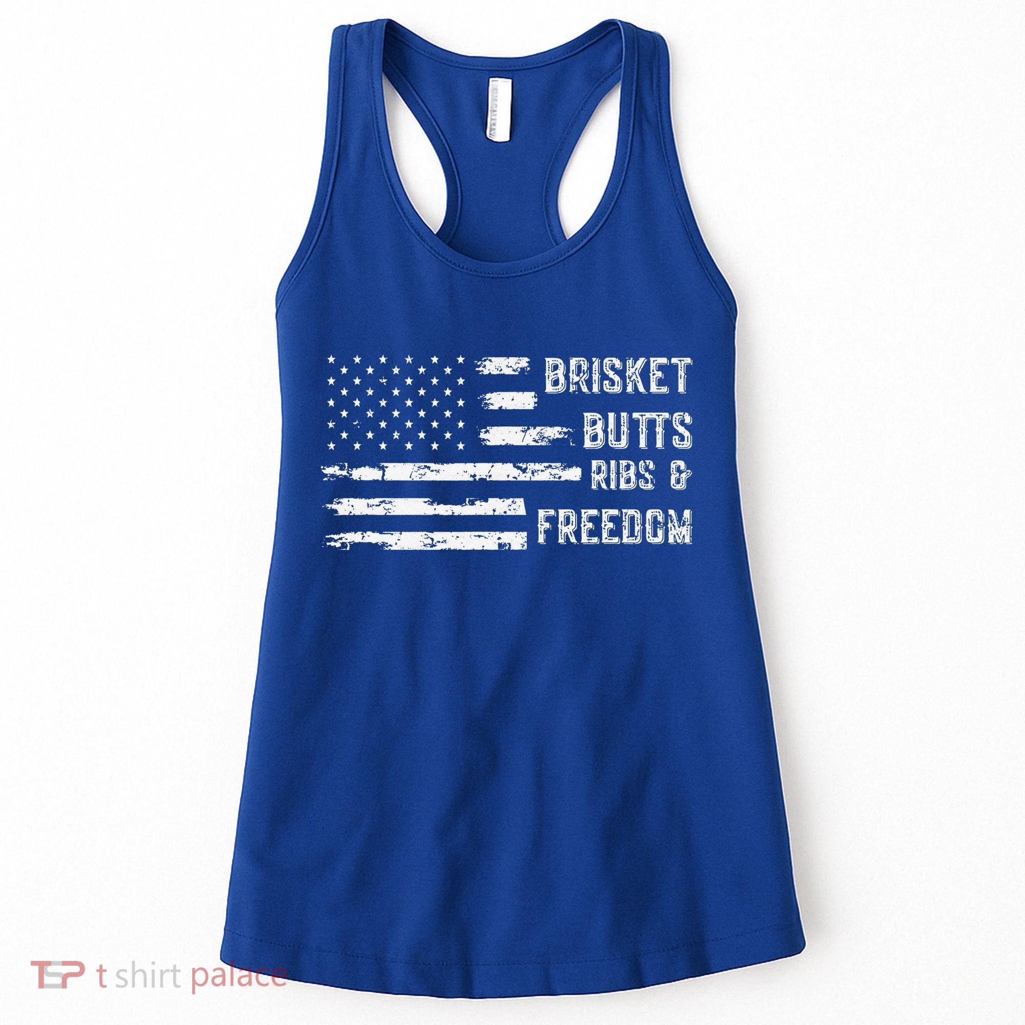 Brisket Butts Ribs And Freedom BBQ American Flag Women's Tank Top