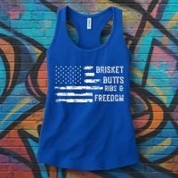 Brisket Butts Ribs And Freedom BBQ American Flag Women's Tank Top thumb 3