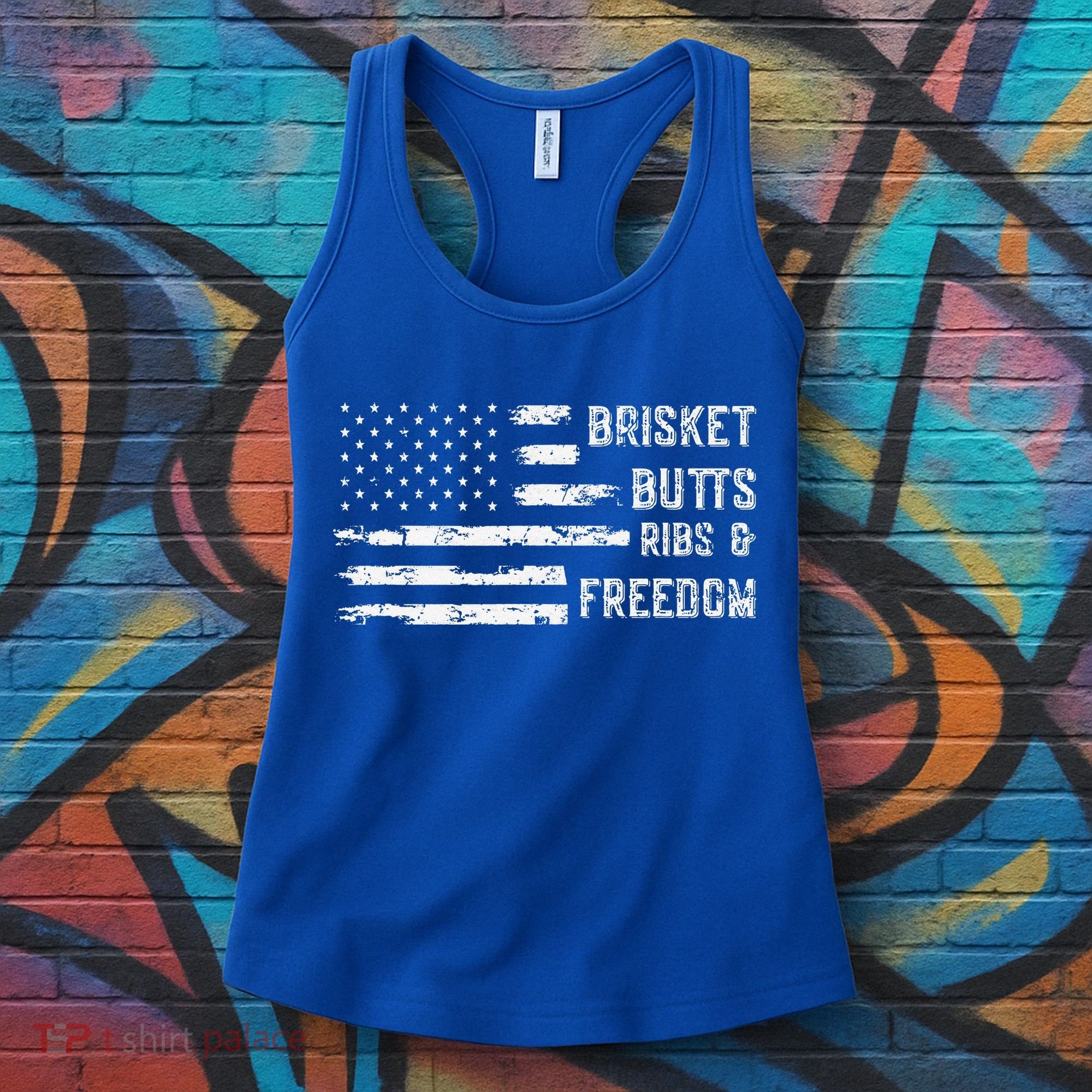 Brisket Butts Ribs And Freedom BBQ American Flag Women's Tank Top
