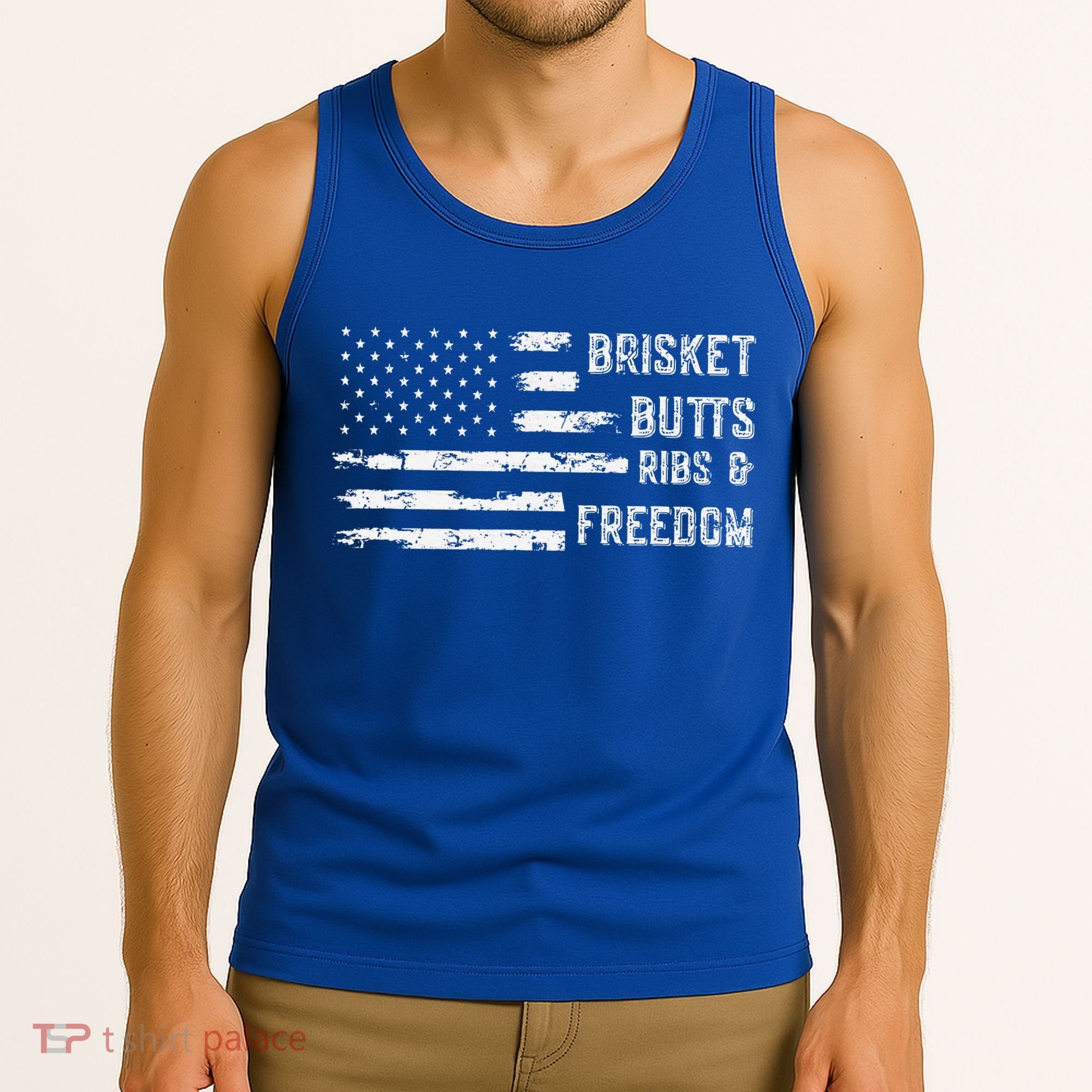 Brisket Butts Ribs And Freedom BBQ American Flag Tank Top