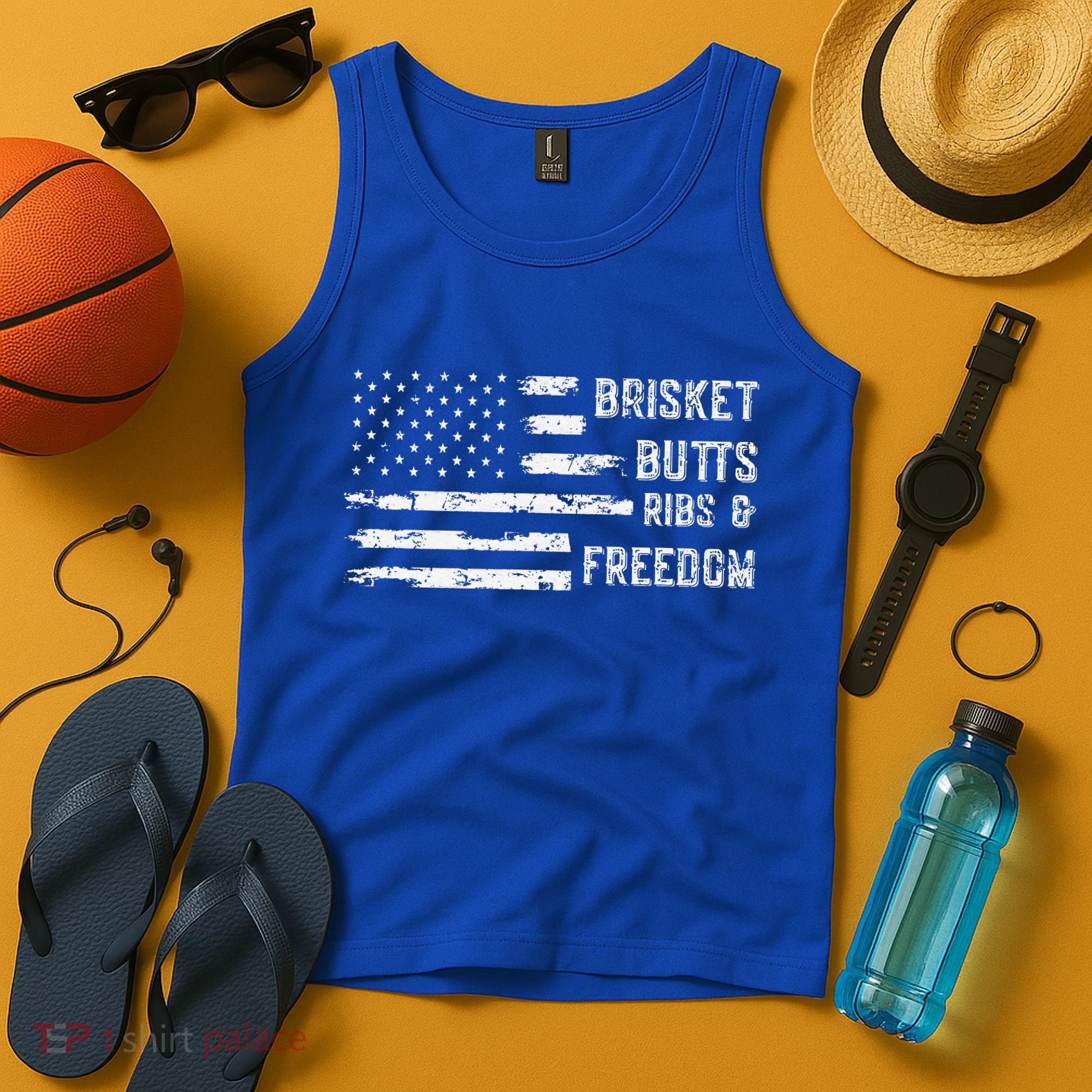 Brisket Butts Ribs And Freedom BBQ American Flag Tank Top
