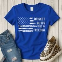 Brisket Butts Ribs And Freedom BBQ American Flag Women's T-Shirt thumb 3