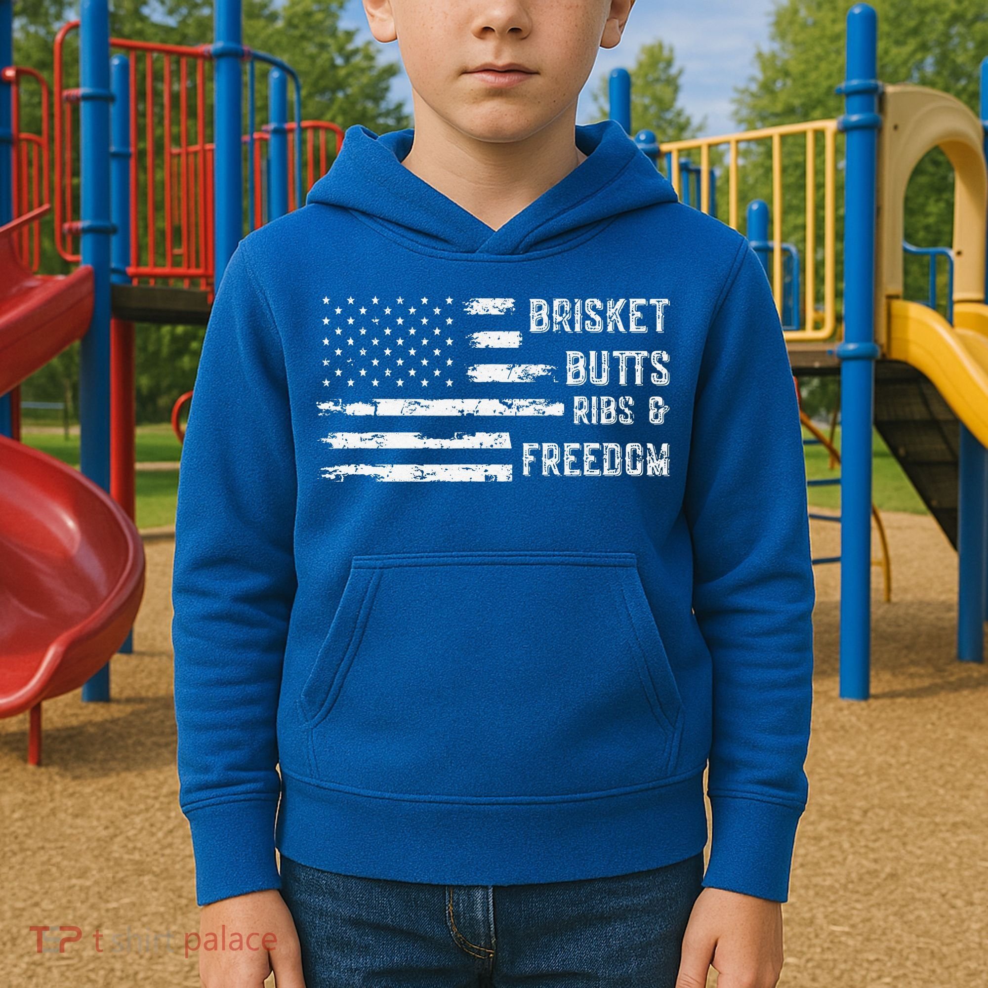 Brisket Butts Ribs And Freedom BBQ American Flag Kids Hoodie