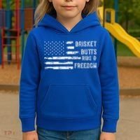 Brisket Butts Ribs And Freedom BBQ American Flag Kids Hoodie thumb 3