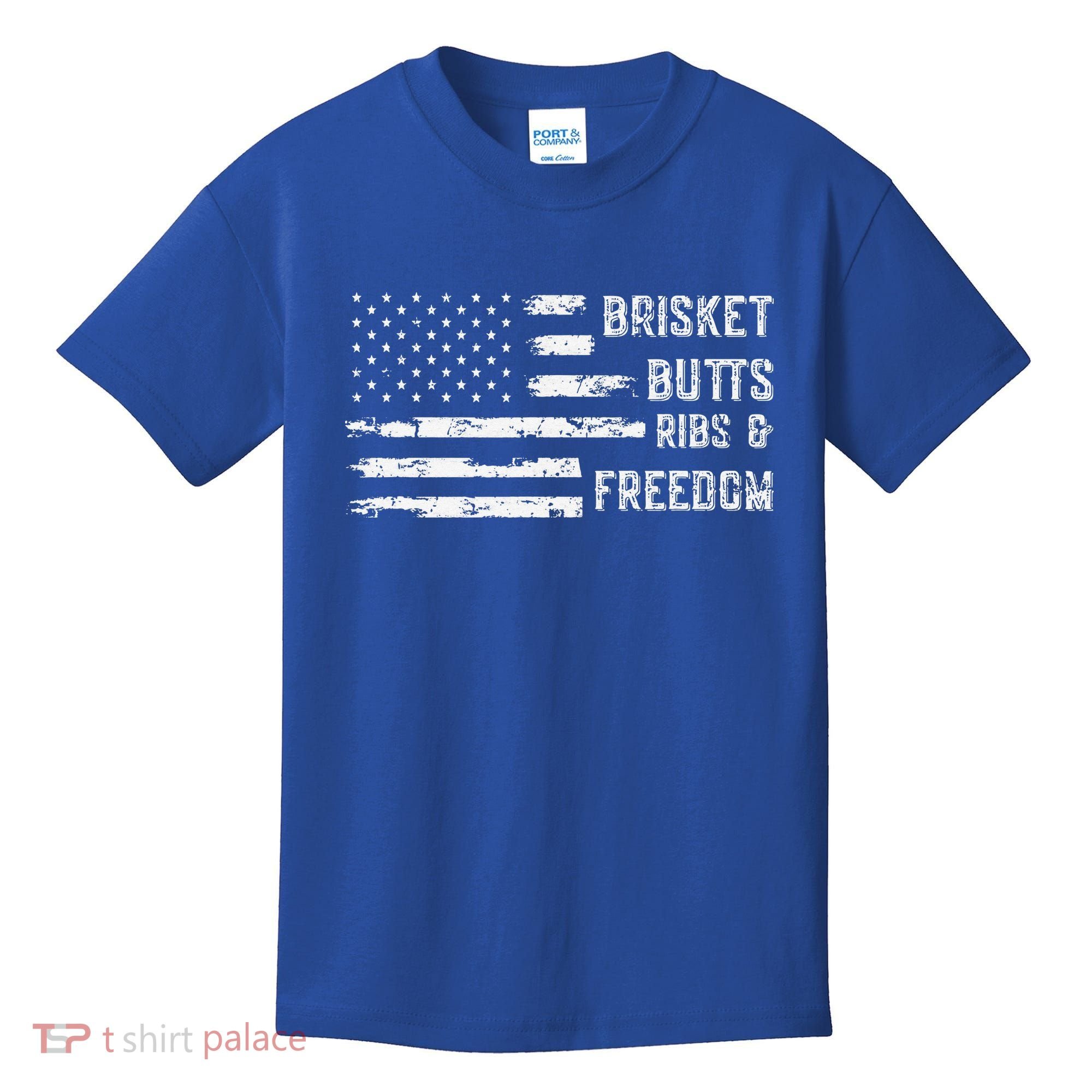 Brisket Butts Ribs And Freedom BBQ American Flag Kids T-Shirt