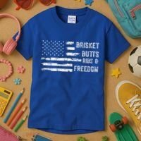 Brisket Butts Ribs And Freedom BBQ American Flag Kids T-Shirt thumb 3