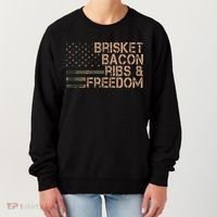 Brisket Bacon Ribs & Freedom Grill Bbq Funny Meat Smoking Women's Sweatshirt thumb 0