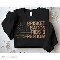 Brisket Bacon Ribs & Freedom Grill Bbq Funny Meat Smoking Sweatshirt thumb 2