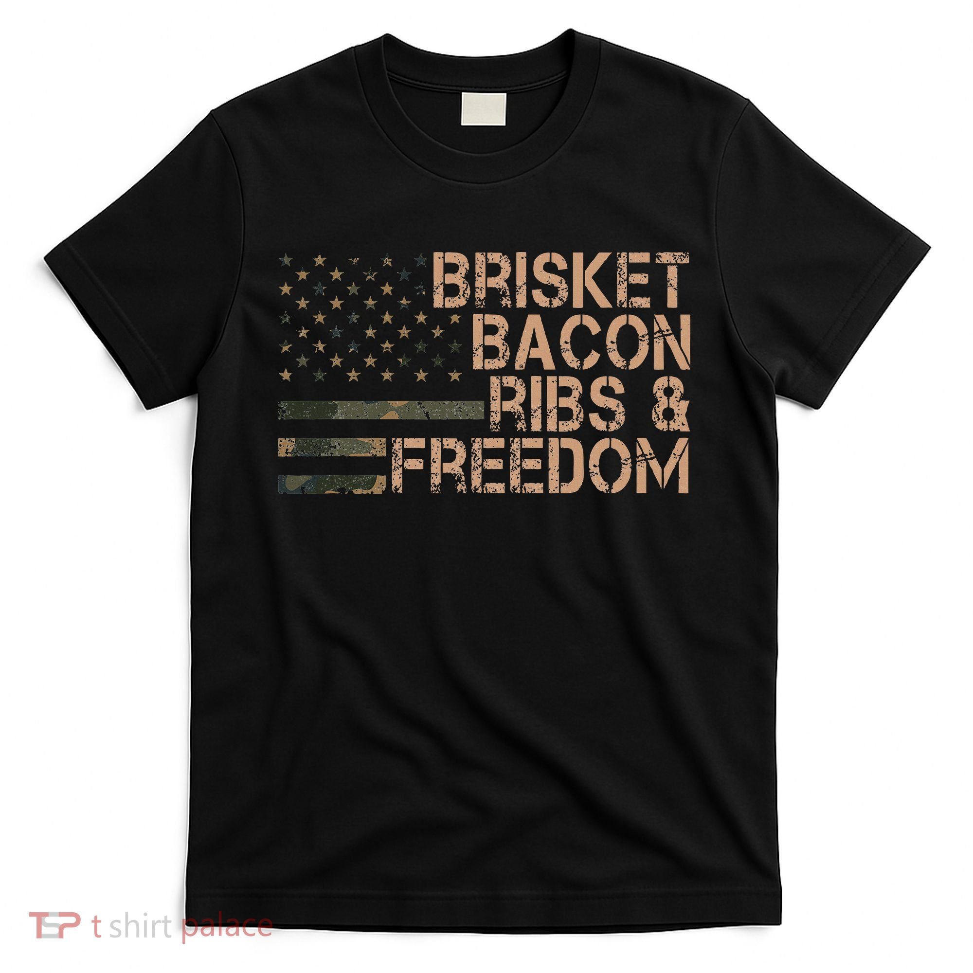 Brisket Bacon Ribs & Freedom Grill Bbq Funny Meat Smoking T-Shirt