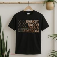 Brisket Bacon Ribs & Freedom Grill Bbq Funny Meat Smoking T-Shirt thumb 2