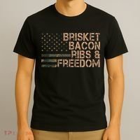 Brisket Bacon Ribs & Freedom Grill Bbq Funny Meat Smoking T-Shirt thumb 3