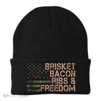 Brisket Bacon Ribs & Freedom Grill Bbq Funny Meat Smoking Beanie thumb 0