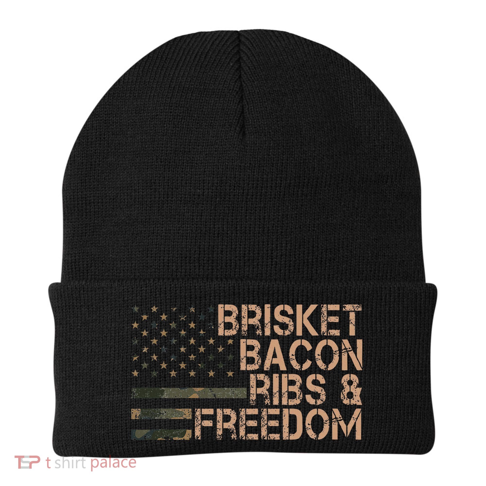 Brisket Bacon Ribs & Freedom Grill Bbq Funny Meat Smoking Beanie