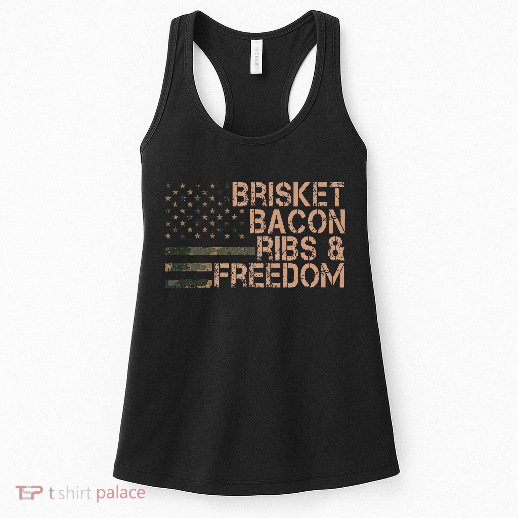 Brisket Bacon Ribs & Freedom Grill Bbq Funny Meat Smoking Women's Tank Top