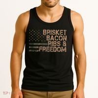 Brisket Bacon Ribs & Freedom Grill Bbq Funny Meat Smoking Tank Top thumb 3
