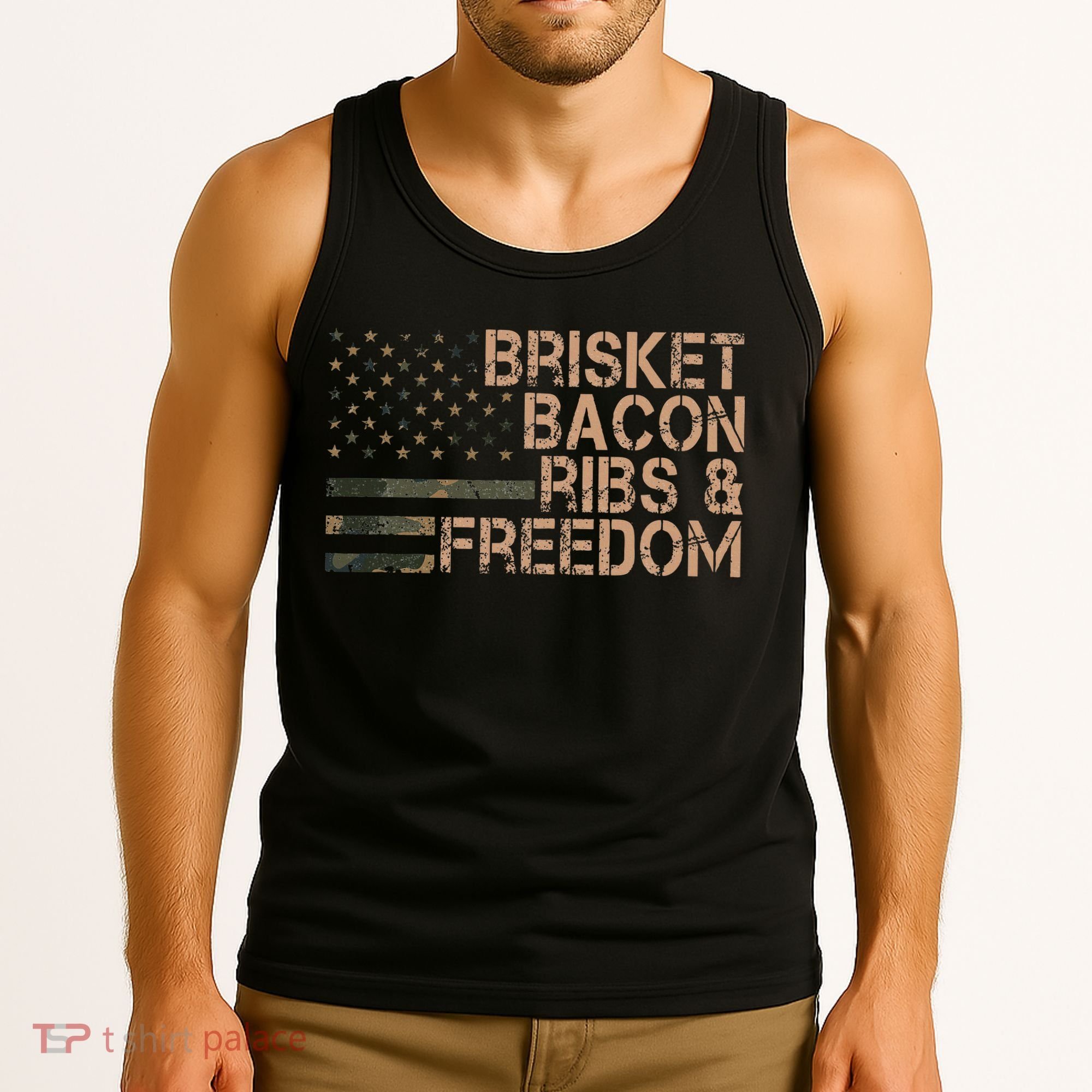 Brisket Bacon Ribs & Freedom Grill Bbq Funny Meat Smoking Tank Top