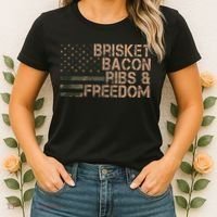 Brisket Bacon Ribs & Freedom Grill Bbq Funny Meat Smoking Women's T-Shirt thumb 2