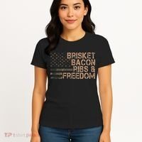 Brisket Bacon Ribs & Freedom Grill Bbq Funny Meat Smoking Women's T-Shirt thumb 4