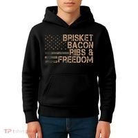 Brisket Bacon Ribs & Freedom Grill Bbq Funny Meat Smoking Kids Hoodie thumb 4