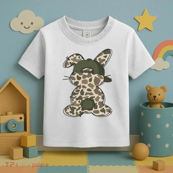 Boy Bunny Rabbit Duck Camo Camouflage Hat Ball Cap Easter Toddler T-Shirt