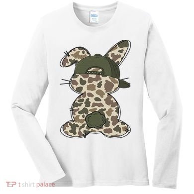 Boy Bunny Rabbit Duck Camo Camouflage Hat Ball Cap Easter Women's Long Sleeve Shirt