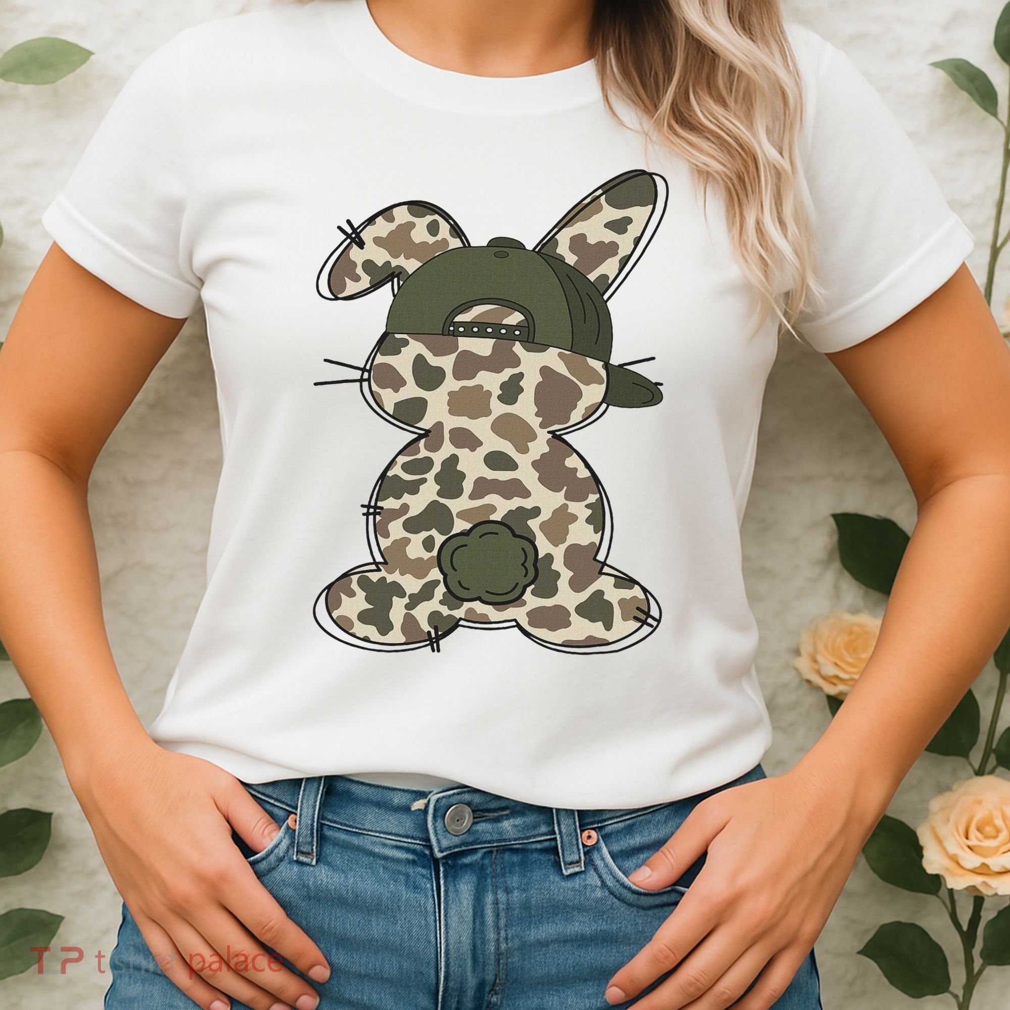 Boy Bunny Rabbit Duck Camo Camouflage Hat Ball Cap Easter Women's T-Shirt