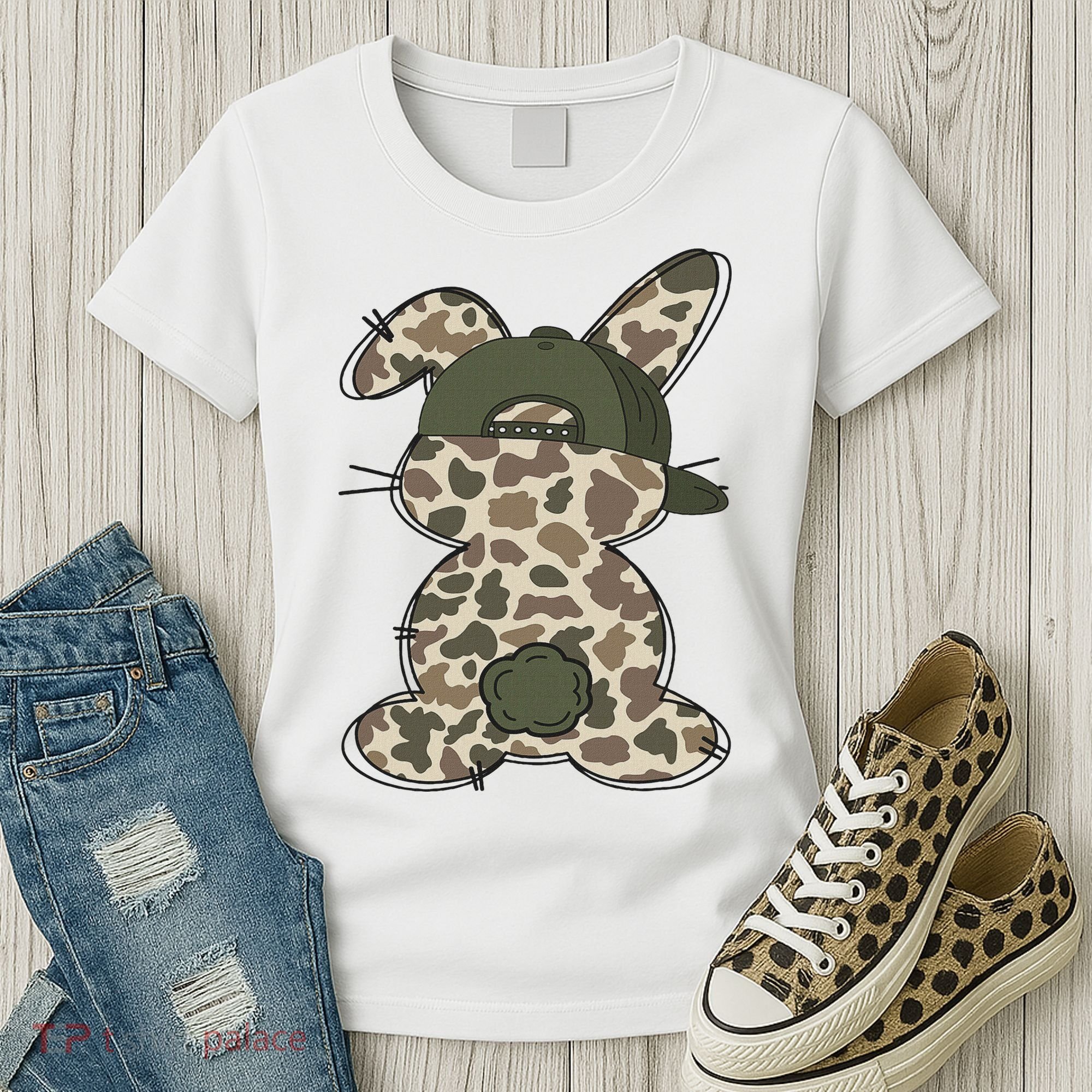 Boy Bunny Rabbit Duck Camo Camouflage Hat Ball Cap Easter Women's T-Shirt