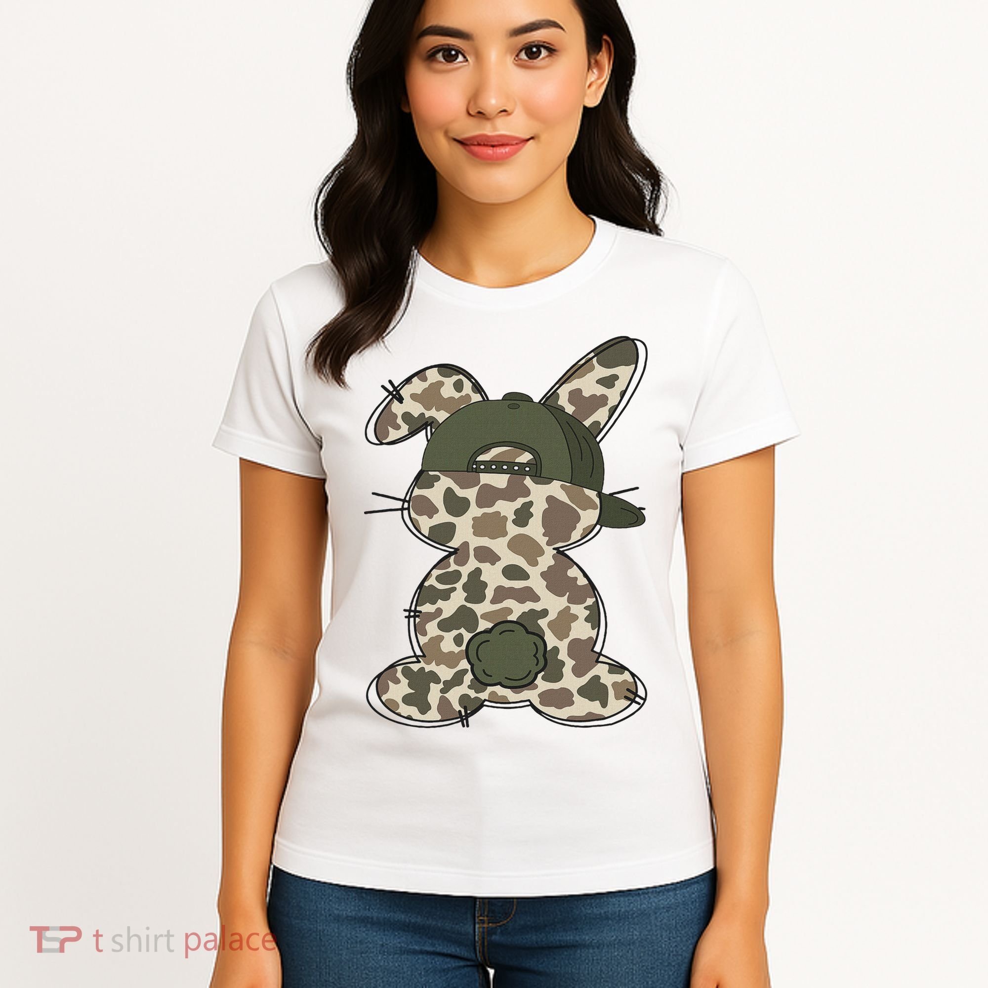 Boy Bunny Rabbit Duck Camo Camouflage Hat Ball Cap Easter Women's T-Shirt