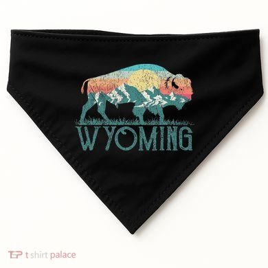 Bison Buffalo Retro Wyoming Wy Mountains Retro USA-Made Doggie Bandana