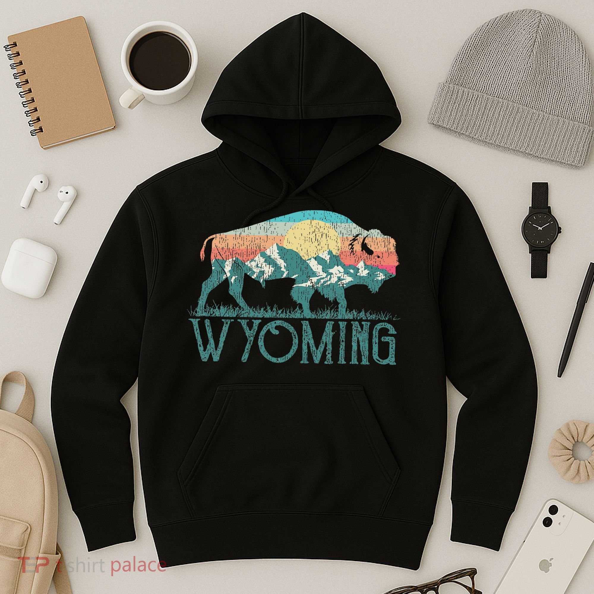 Bison Buffalo Retro Wyoming Wy Mountains Retro Hoodie