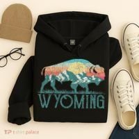 Bison Buffalo Retro Wyoming Wy Mountains Retro Hoodie thumb 4