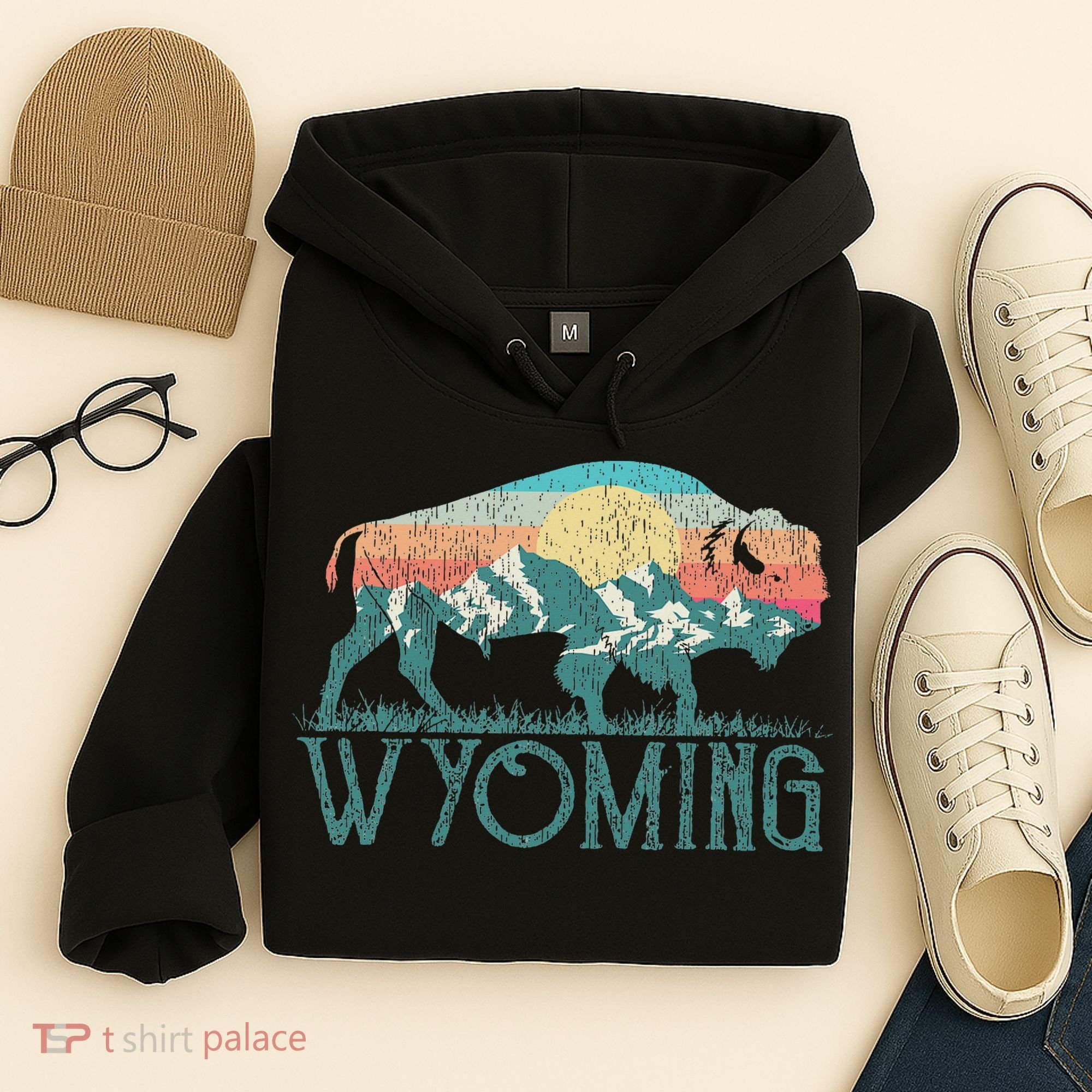 Bison Buffalo Retro Wyoming Wy Mountains Retro Hoodie