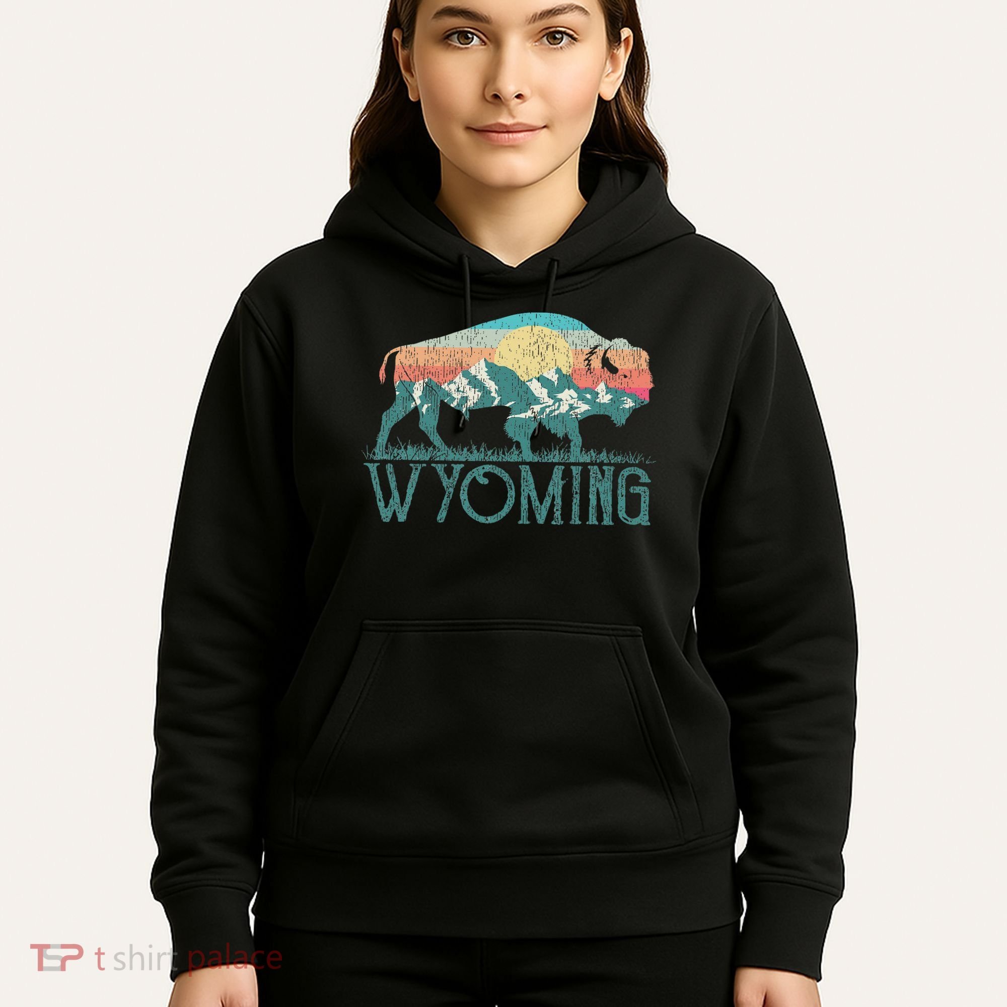 Bison Buffalo Retro Wyoming Wy Mountains Retro Hoodie