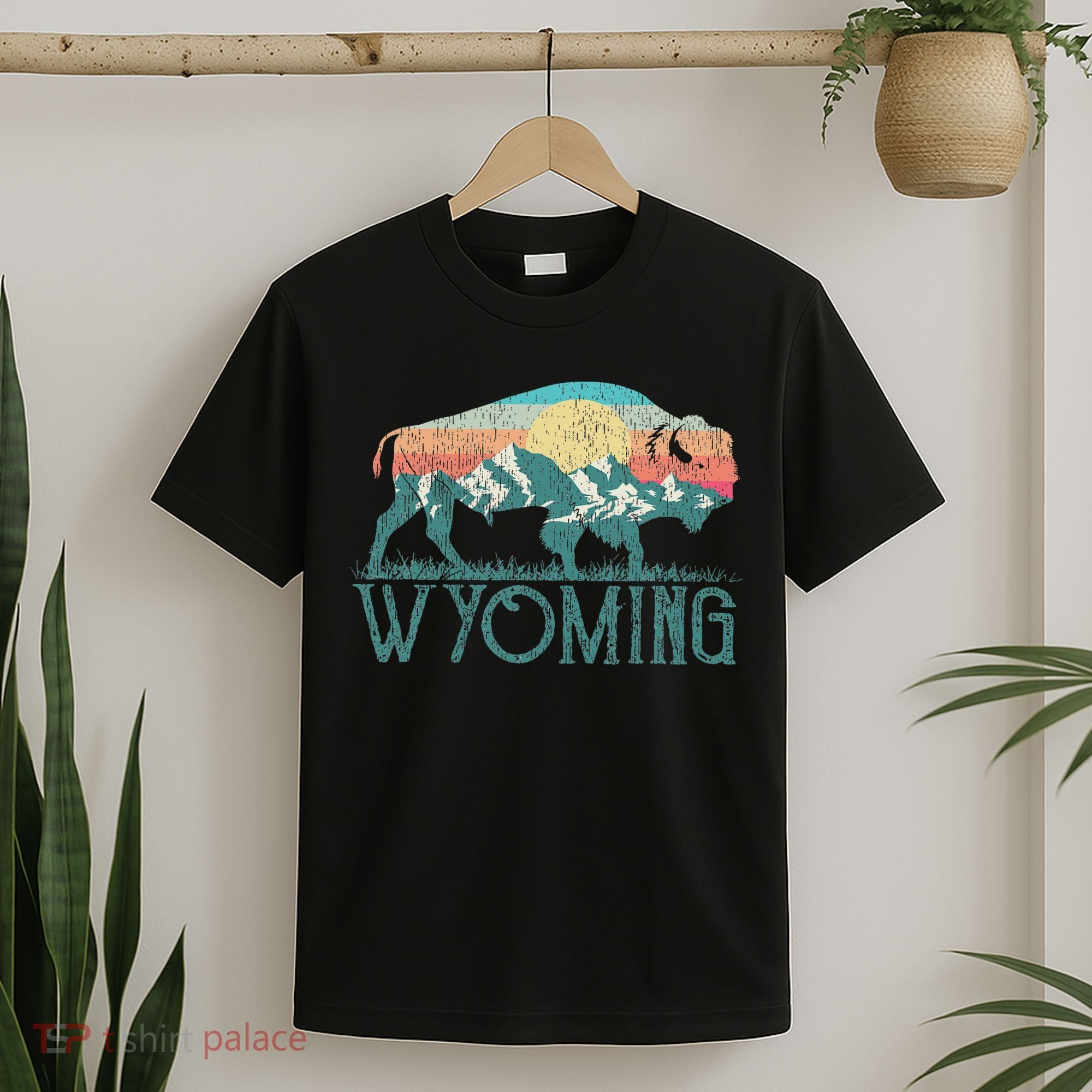Bison Buffalo Retro Wyoming Wy Mountains Retro T-Shirt