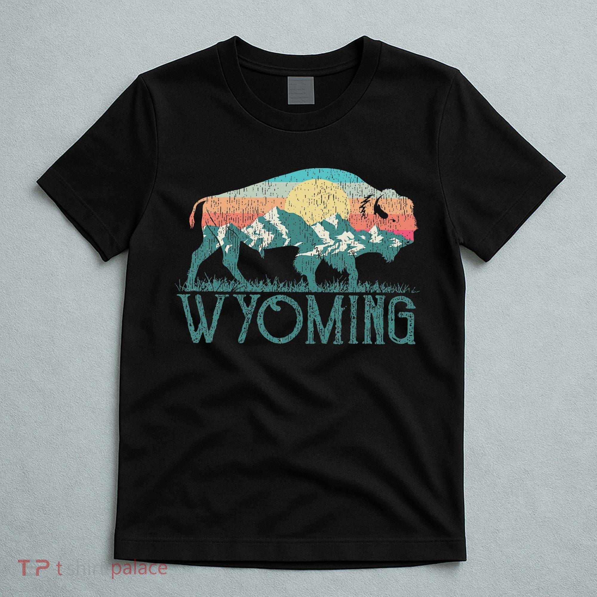 Bison Buffalo Retro Wyoming Wy Mountains Retro T-Shirt