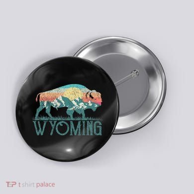 Bison Buffalo Retro Wyoming Wy Mountains Retro Button
