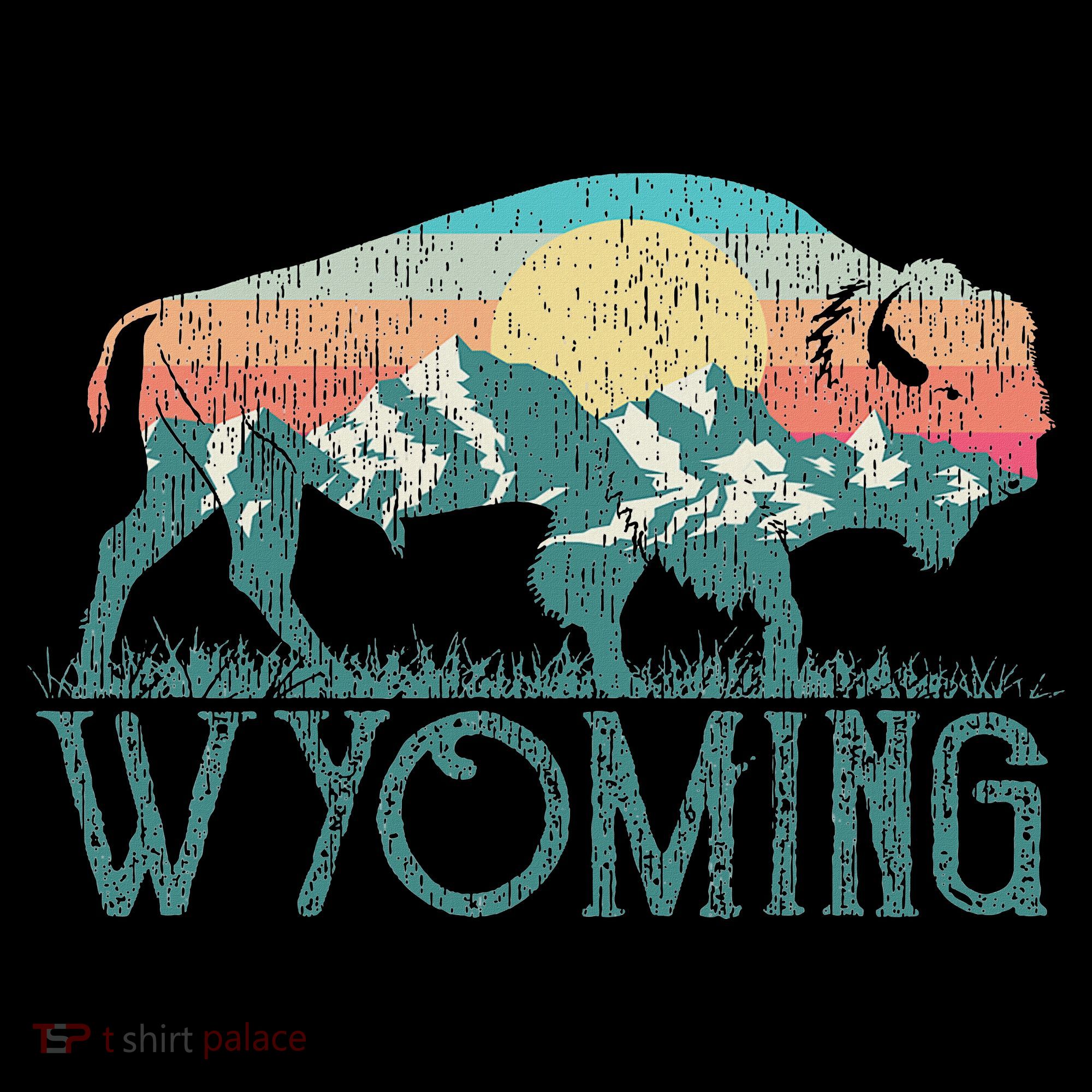 Bison Buffalo Retro Wyoming Wy Mountains Retro Women's Hoodie