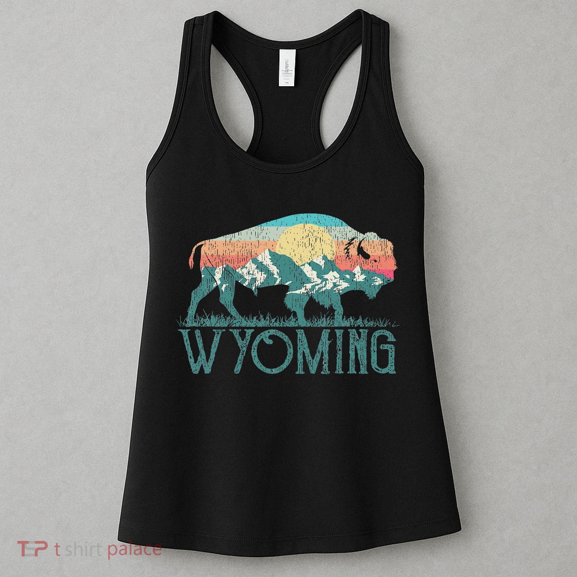 Bison Buffalo Retro Wyoming Wy Mountains Retro Women's Tank Top