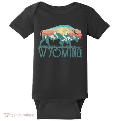 Bison Buffalo Retro Wyoming Wy Mountains Retro Baby Bodysuit